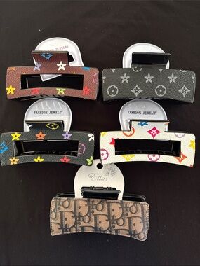 Fashion Hair Claw Clips— Multicolor Monogram & Brown Options Set Of 5